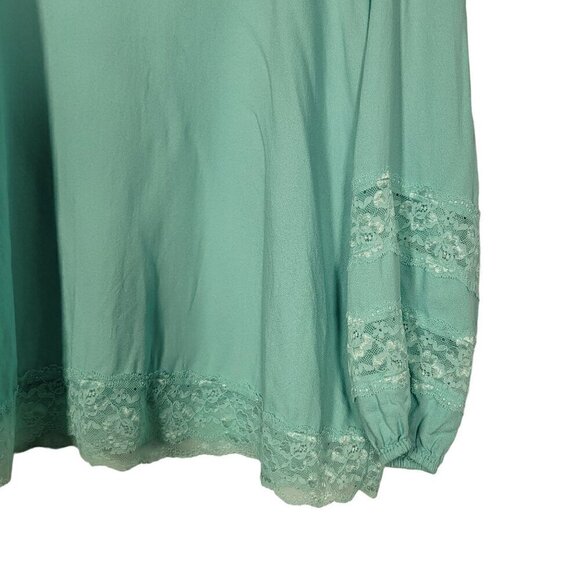 Soft Surroundings Women's Claudia Teal Dust Lace Pebbled Crepe Blouse Size L - Picture 7 of 14